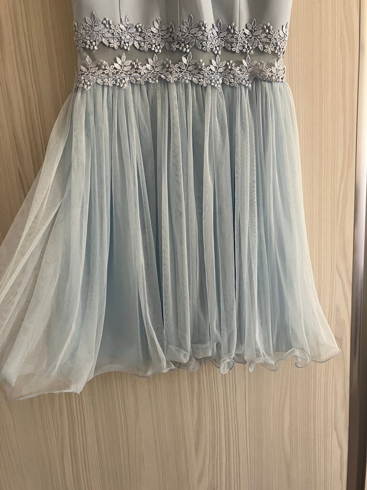 Mavi Nakışlı Midi Abiye Elbise - Görsel 5