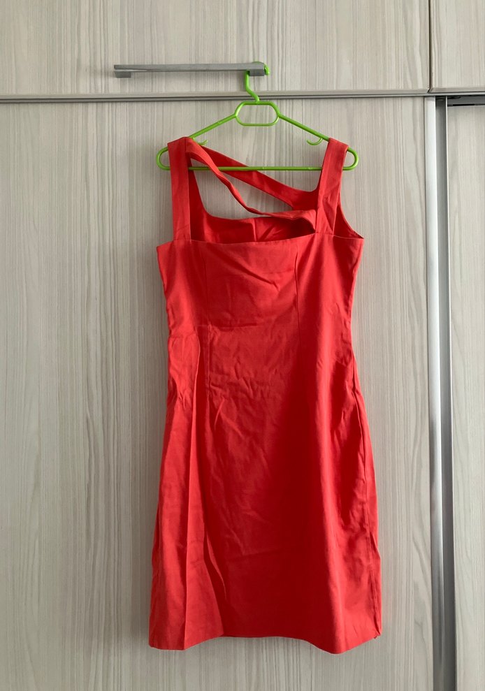 Nar çiçeği V Yaka Drapeli Midi Elbise - Görsel 2