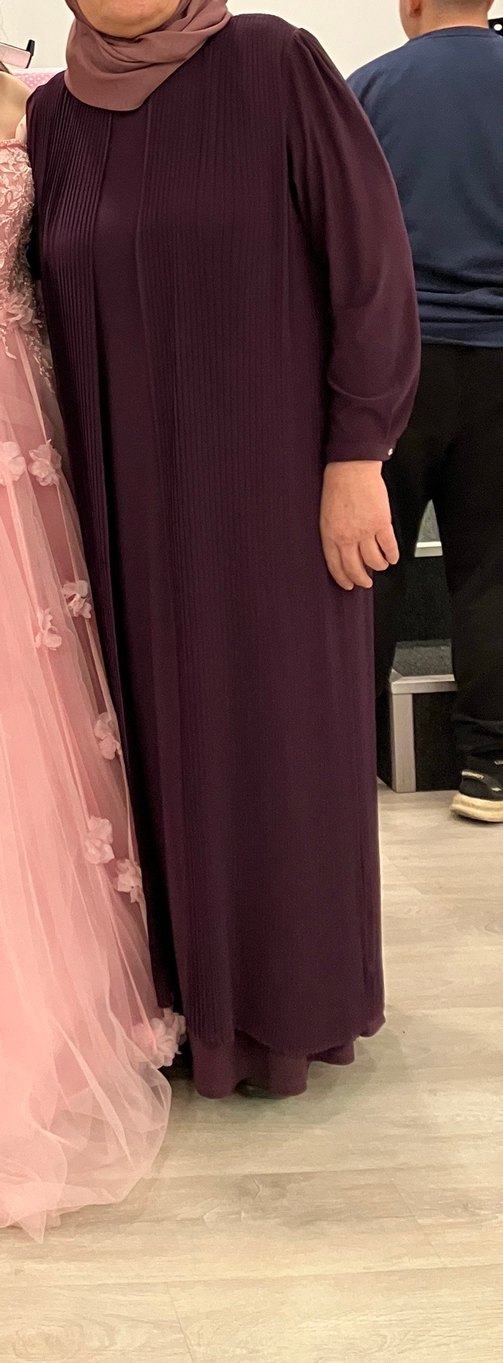 Mor Pileli Uzun Kadın Tesettür Büyük Beden Elbise - Görsel 2