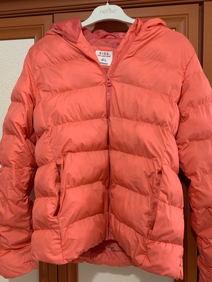 Kız Çocuk Parlak Pembe Fermuarlı şişme mont - Görsel 2