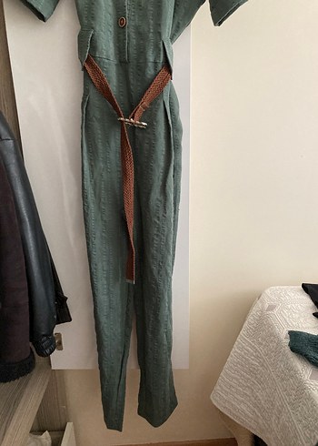 Zara Kadın Kemerli Keten Bohem Uzun Tulum