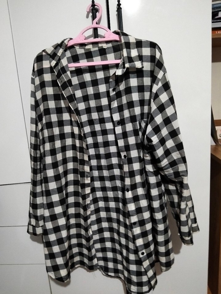 Gri Kareli Pamuklu Uzun Kollu Kadın Gömlek - Görsel 2