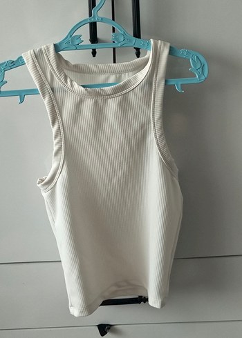 Beyaz Yüksek Yakalı Kolsuz Mini Kadın Atlet - Görsel 2