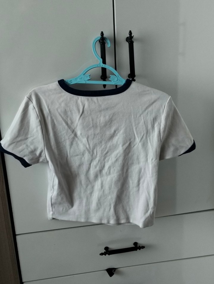 Beyaz Baskılı Kısa Kollu Kadın Tişört - Görsel 2