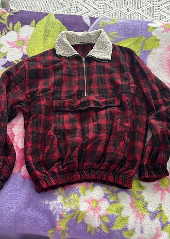 Kırmızı Ekoseli Erkek Polar Sweatshirt