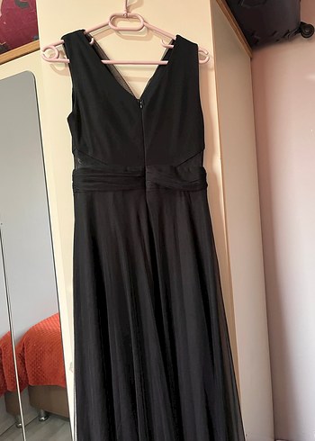 Drapeli V Yaka Siyah Uzun Abiye Elbise - Görsel 2