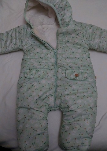 Düğmeli Yeşil Desenli Bebek Kız Tulumu - Görsel 3