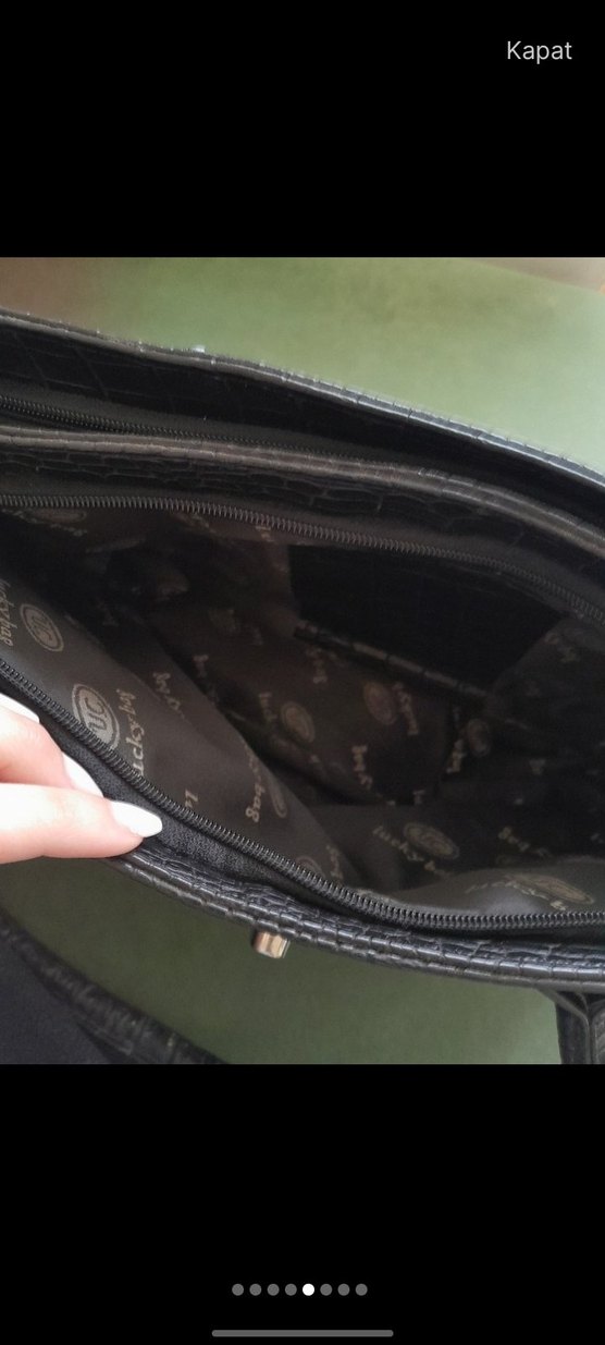 Klasik Siyah Deri  Desenli Kadın Çanta - Görsel 3