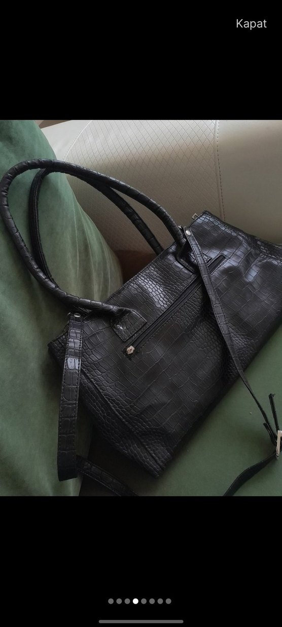 Klasik Siyah Deri  Desenli Kadın Çanta - Görsel 2