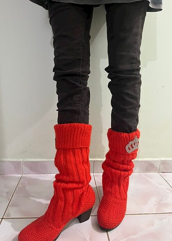 Kırmızı Örgü  Topuklu Kadın Bot - Görsel 2
