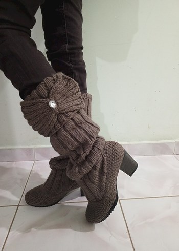 Bohem Tarz Örgü Kadın Topuklu Bot - Görsel 2