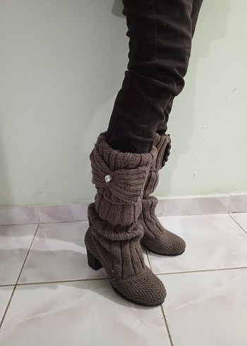 Bohem Tarz Örgü Kadın Topuklu Bot - Görsel 3