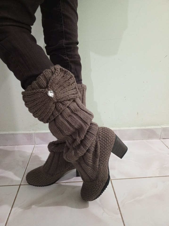 Bohem Tarz Örgü Kadın Topuklu Bot - Görsel 2