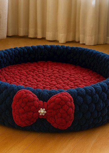 El Emeği Bordo Fiyonk Detaylı Kedi/Köpek Yatağı - Görsel 2