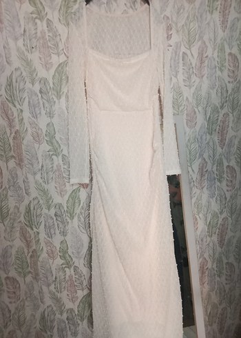 Diğer Uzun Kollu Vintage Beyaz Düz Kesim Gelinlik