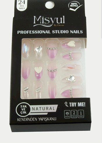 Pastel Pembe Dekoratif Tırnak Seti - Görsel 2