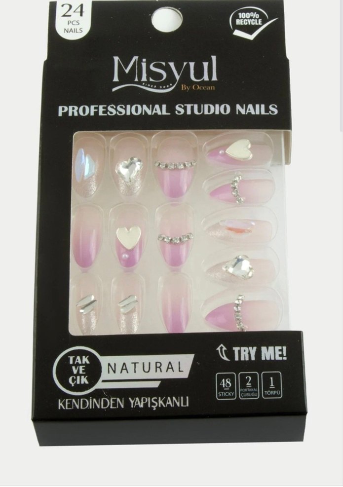 Pastel Pembe Dekoratif Tırnak Seti - Görsel 2