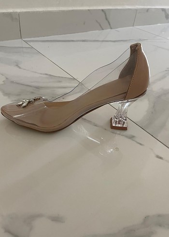 38 Beden ten rengi Renk Bej Şeffaf Taşlı Stiletto Kadın Abiye Ayakkabı