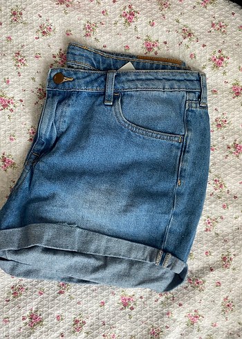 Mavi Bol Kesim Midi Kot Şort - Görsel 4