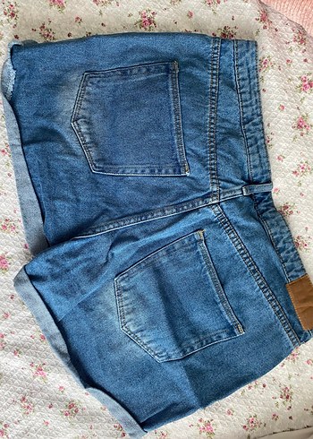 Mavi Bol Kesim Midi Kot Şort - Görsel 3