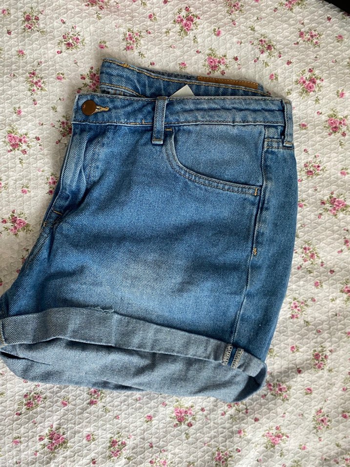 Mavi Bol Kesim Midi Kot Şort - Görsel 4