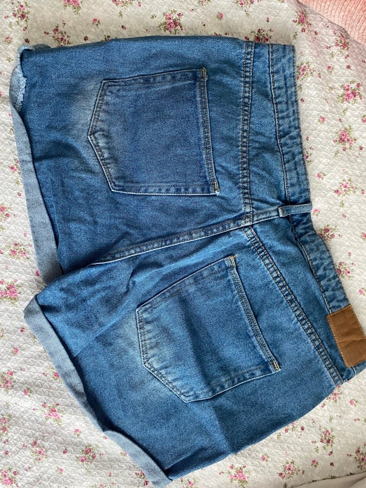 Mavi Bol Kesim Midi Kot Şort - Görsel 3