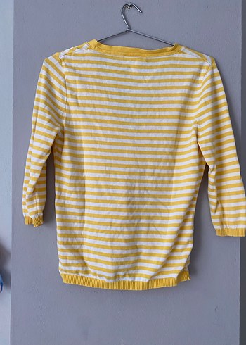 Sarı Çizgili Düğmeli Kadın Hırka - Görsel 3