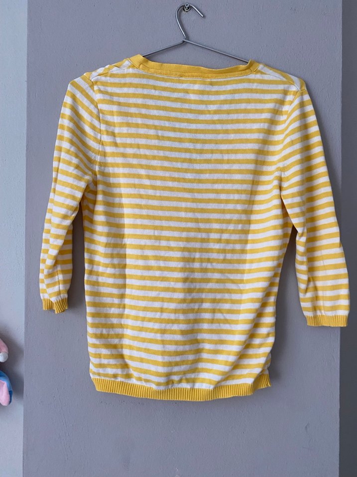 Sarı Çizgili Düğmeli Kadın Hırka - Görsel 3