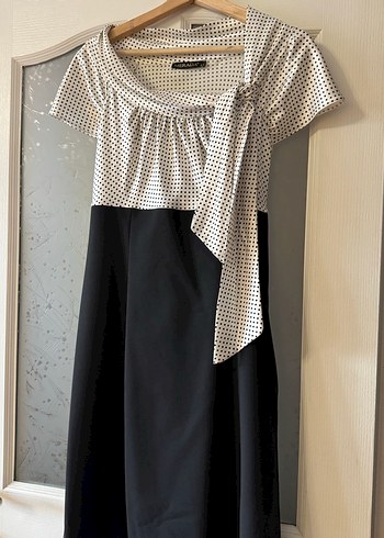 Drapeli Siyah Beyaz Hamile Elbisesi - Görsel 3