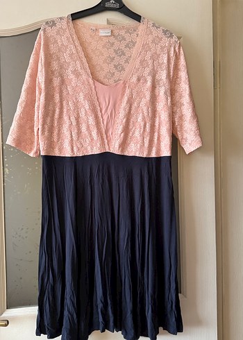 Dantel Detaylı Pembe Midi Hamile Elbisesi - Görsel 2