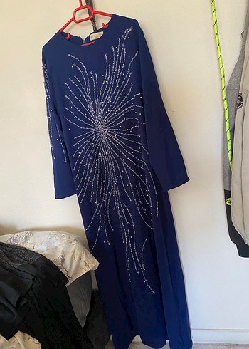 Mavi Uzun Kollu Payetli Kadın Elbise - Görsel 4