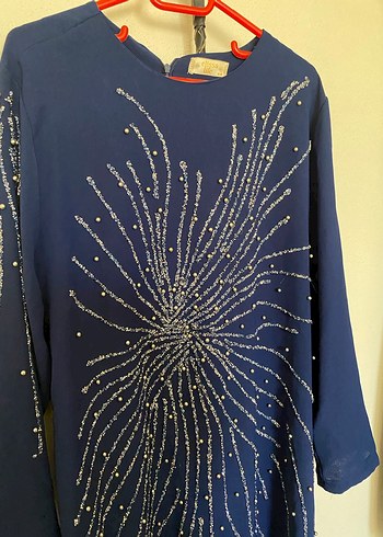 Mavi Uzun Kollu Payetli Kadın Elbise - Görsel 3