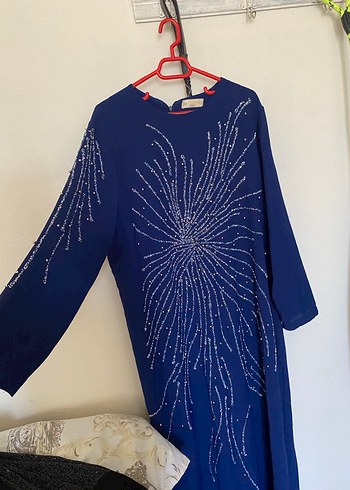 Mavi Uzun Kollu Payetli Kadın Elbise - Görsel 2