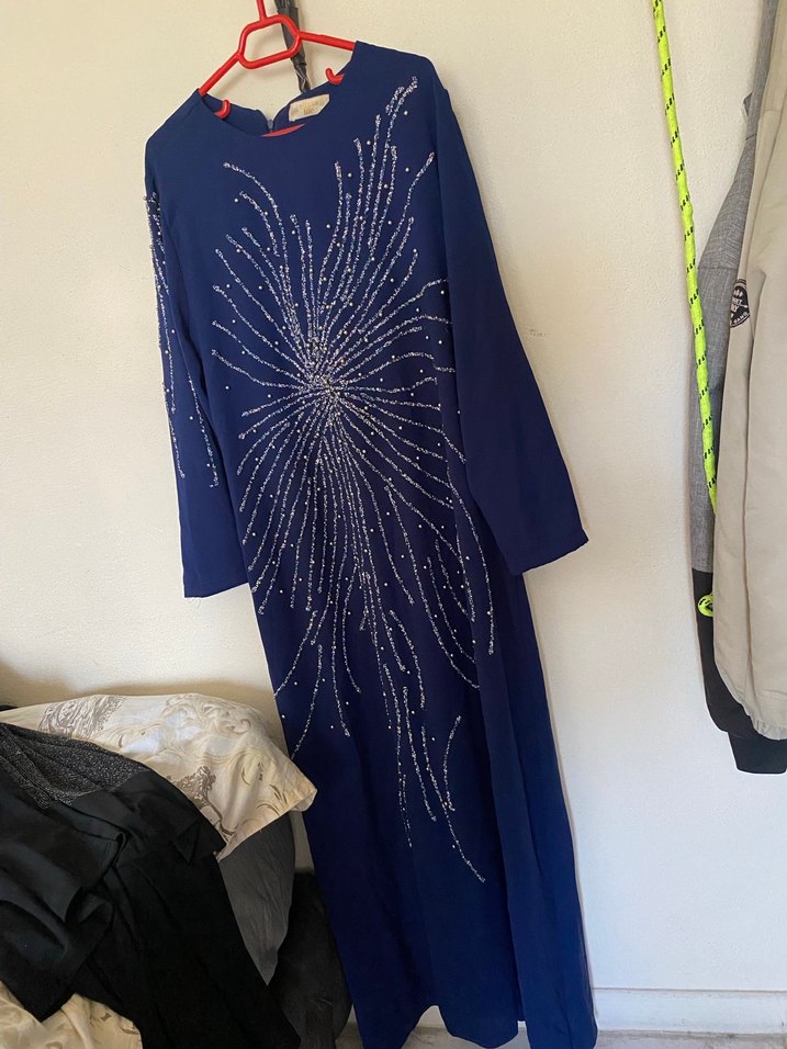 Mavi Uzun Kollu Payetli Kadın Elbise - Görsel 4