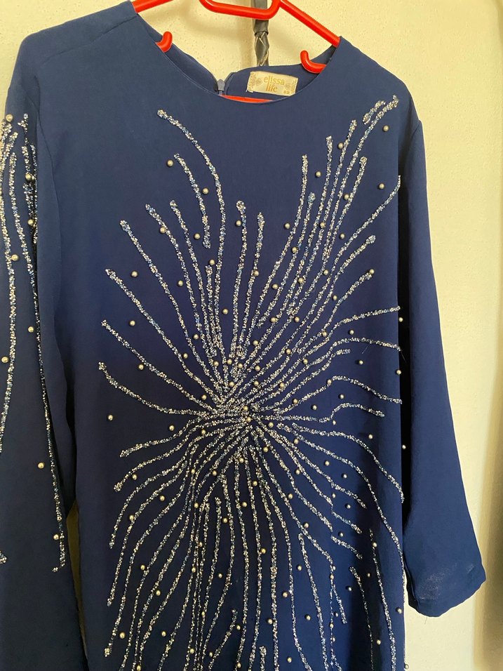 Mavi Uzun Kollu Payetli Kadın Elbise - Görsel 3