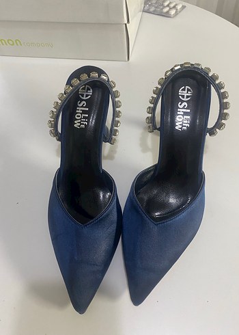 Mavi Parlak Yılan Desenli Stiletto Topuklu Ayakkabı - Görsel 7