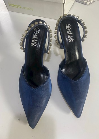 Mavi Parlak Yılan Desenli Stiletto Topuklu Ayakkabı - Görsel 2