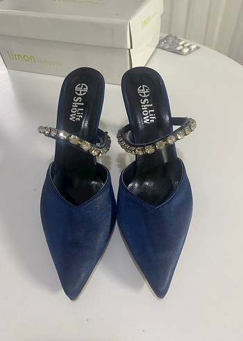 Mavi Parlak Yılan Desenli Stiletto Topuklu Ayakkabı - Görsel 4