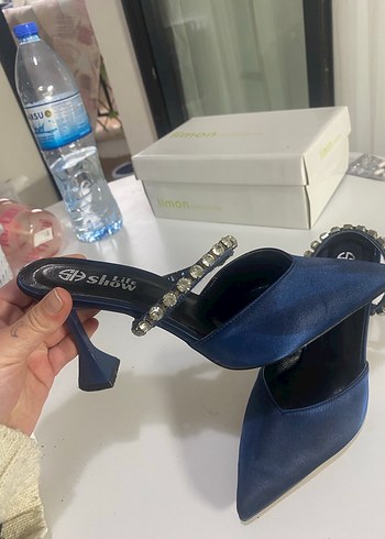 Mavi Parlak Yılan Desenli Stiletto Topuklu Ayakkabı - Görsel 8