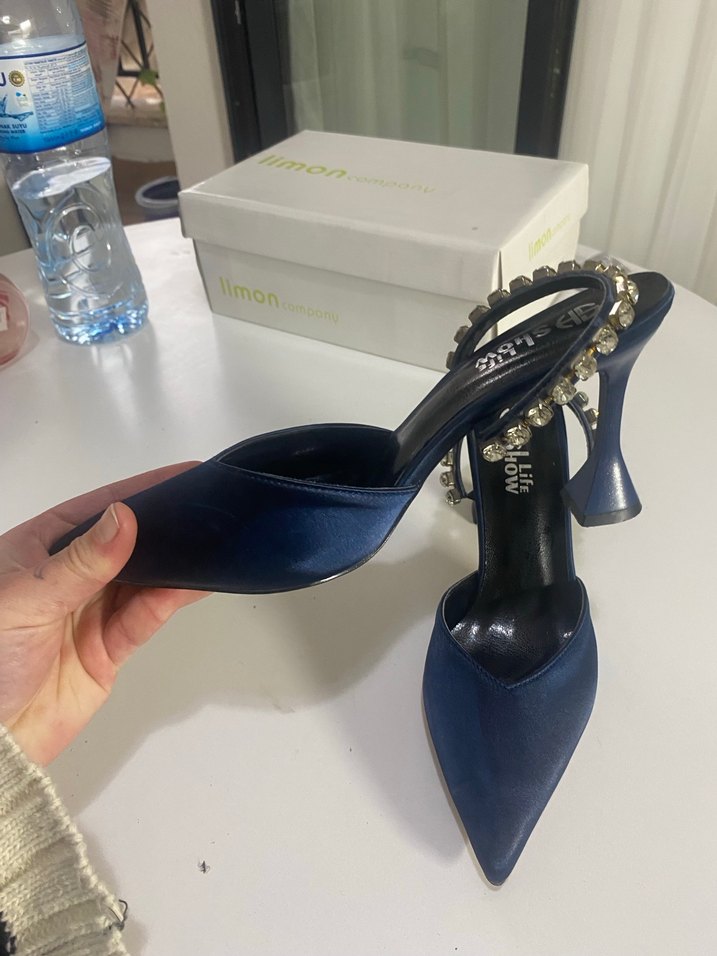 Mavi Parlak Yılan Desenli Stiletto Topuklu Ayakkabı - Görsel 3