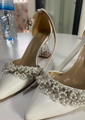 İnci İşlemeli Beyaz Stiletto Gelin Ayakkabısı - Görsel 6