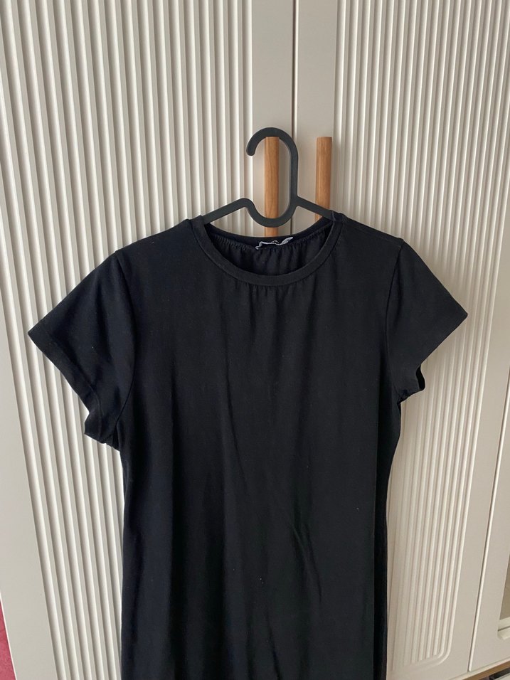 Siyah Kısa Kollu Midi Elbise - Görsel 3