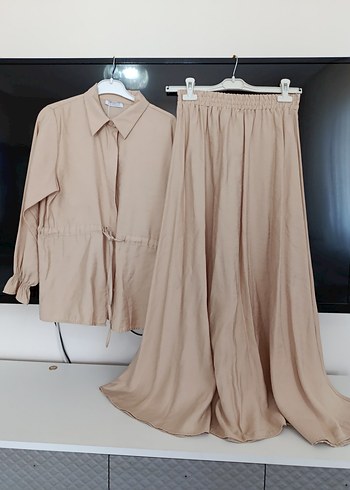 Bej Uzun Kollu Keten Kadın Takım - Görsel 5