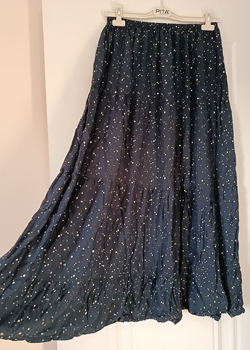 Mavi Bağlama Desenli Uzun pamuklu Etek - Görsel 3