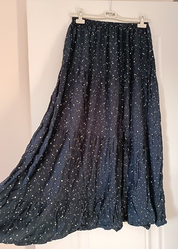 Mavi Bağlama Desenli Uzun pamuklu Etek - Görsel 2