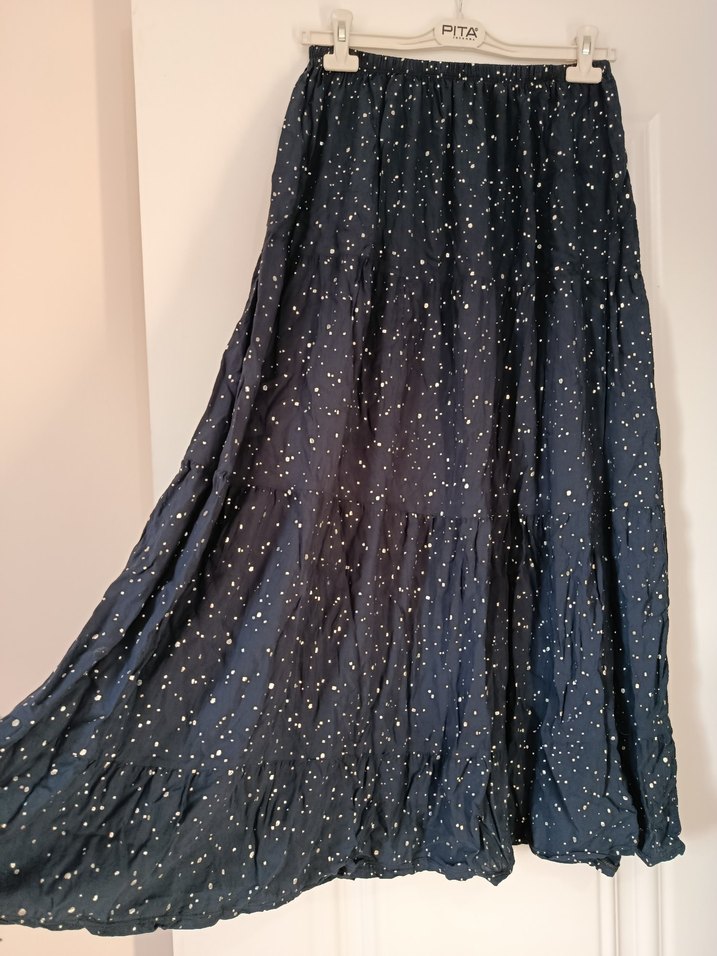 Mavi Bağlama Desenli Uzun pamuklu Etek - Görsel 3