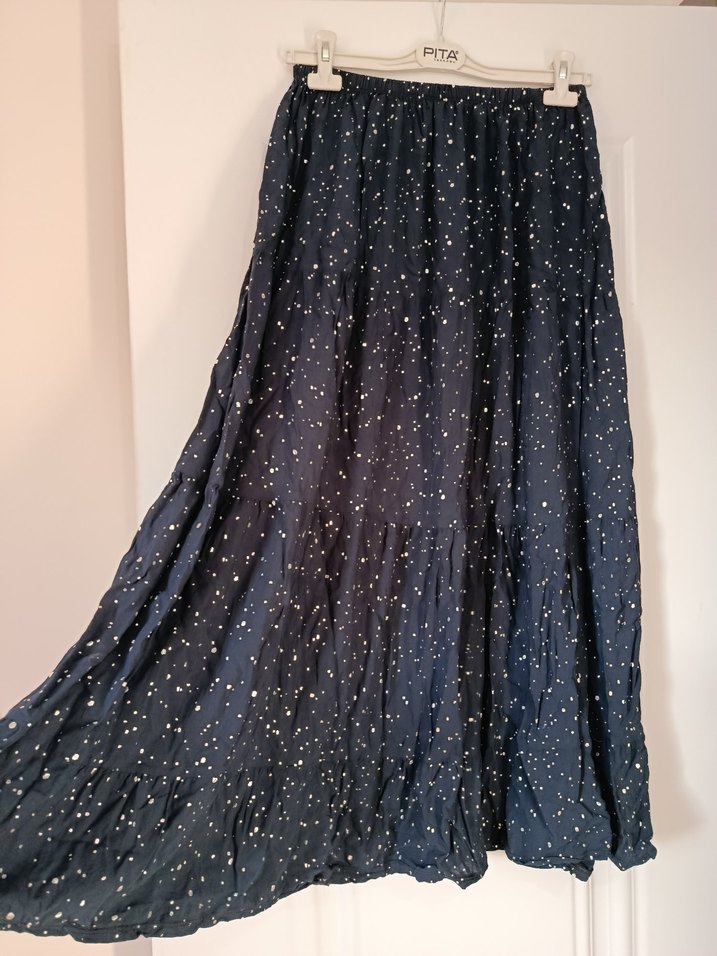 Mavi Bağlama Desenli Uzun pamuklu Etek - Görsel 2