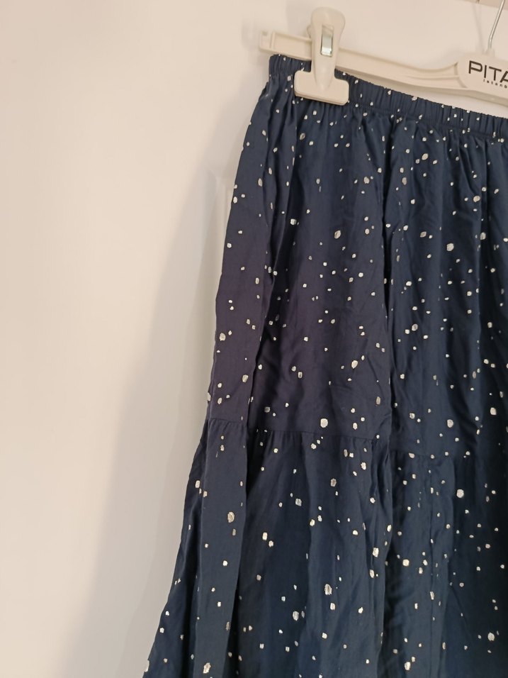 Mavi Bağlama Desenli Uzun pamuklu Etek - Görsel 4