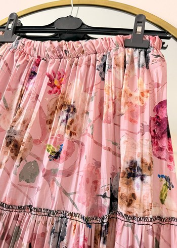 Pembe Bohem Uzun Etek Pilili Fırfırlı - Görsel 5