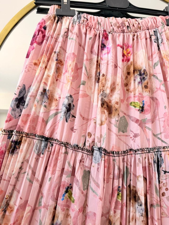 Pembe Bohem Uzun Etek Pilili Fırfırlı - Görsel 4